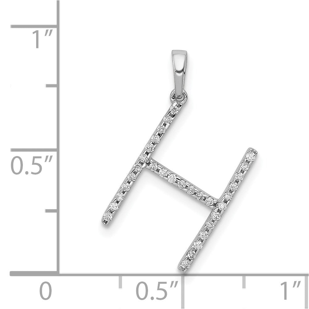 14K White Gold Real Diamond Letter H Initial Pendant