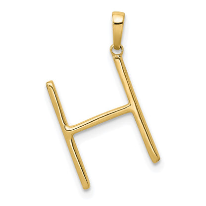 14K Yellow Gold Real Diamond Letter H Initial Pendant