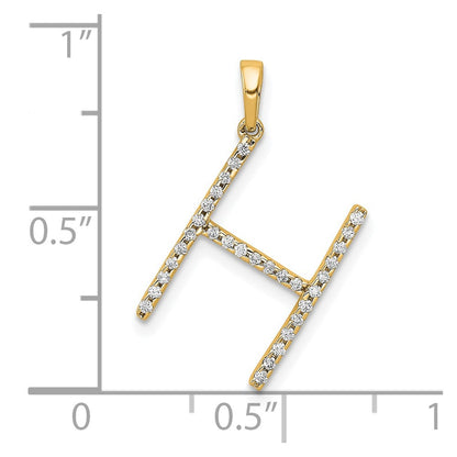 14K Yellow Gold Real Diamond Letter H Initial Pendant