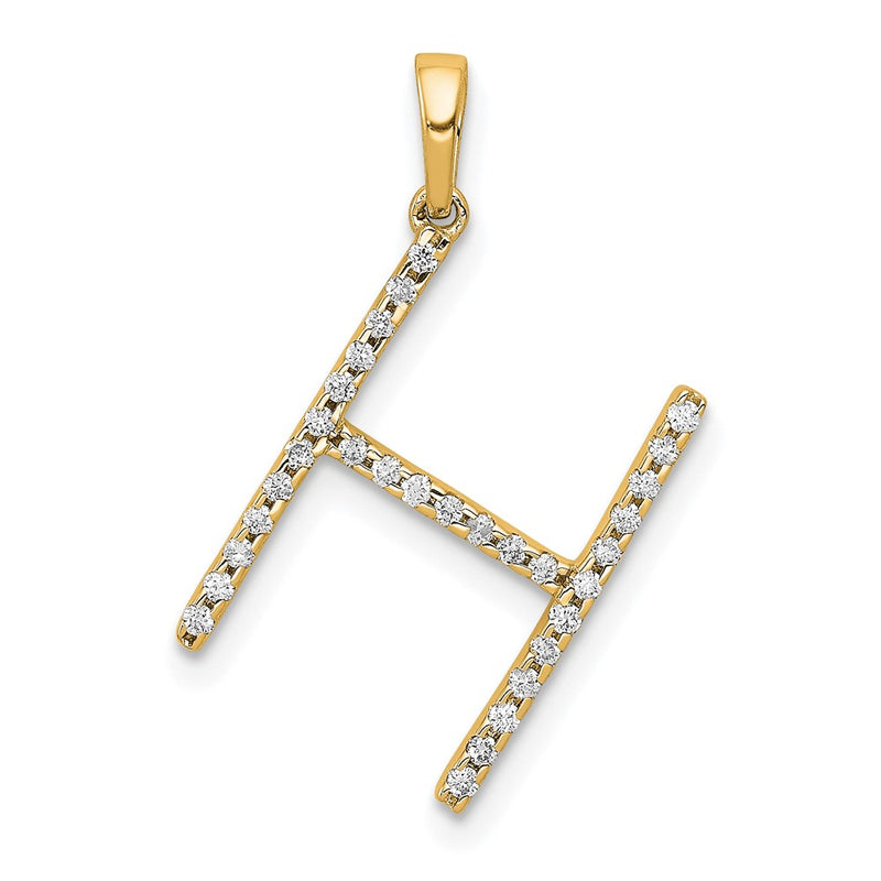 14K Yellow Gold Real Diamond Letter H Initial Pendant