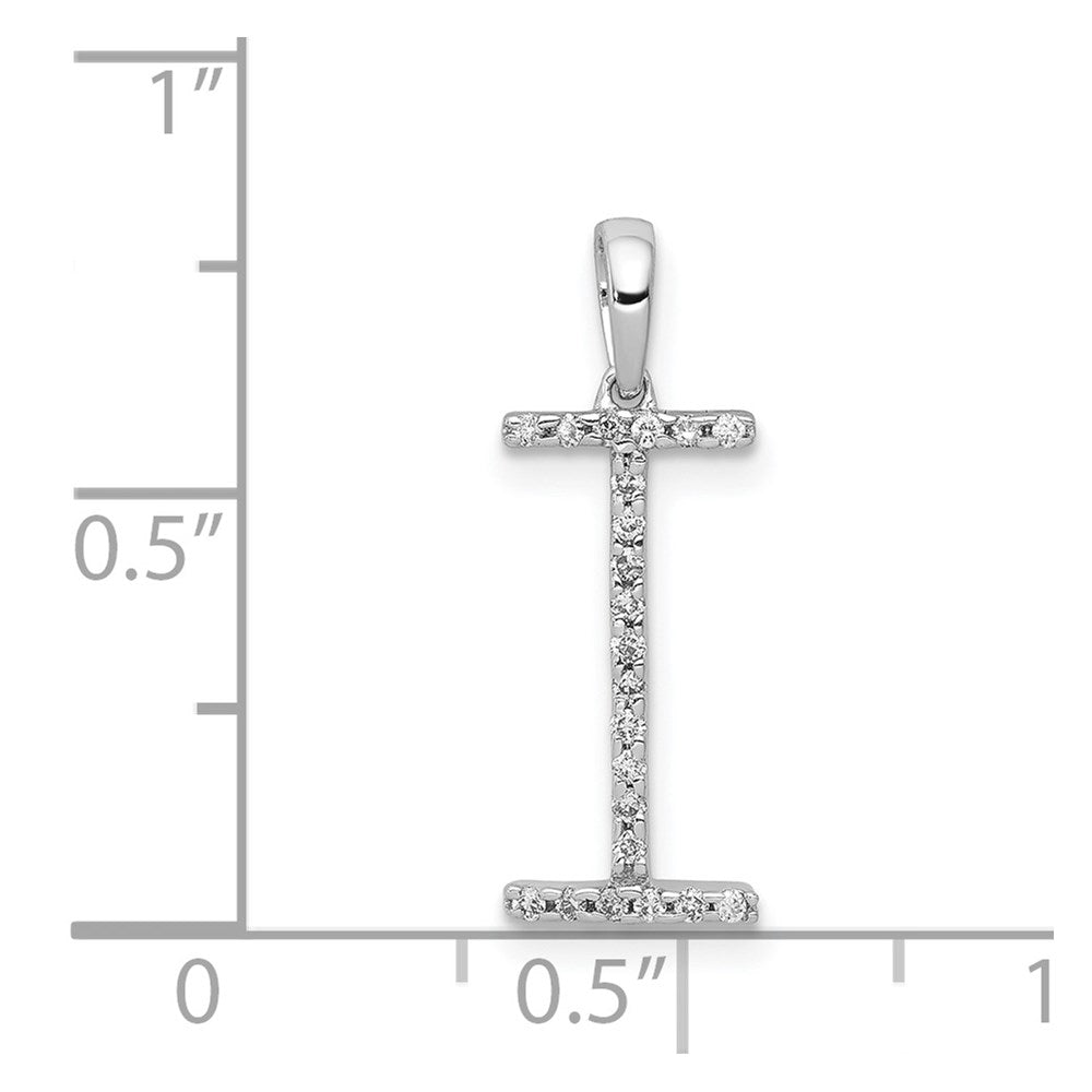 14K White Gold Real Diamond Letter I Initial Pendant