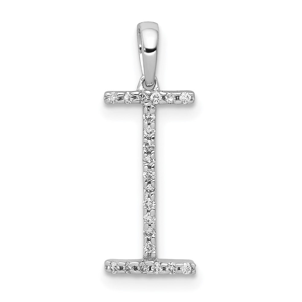 14K White Gold Real Diamond Letter I Initial Pendant