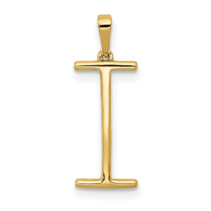 14K Yellow Gold Real Diamond Letter I Initial Pendant