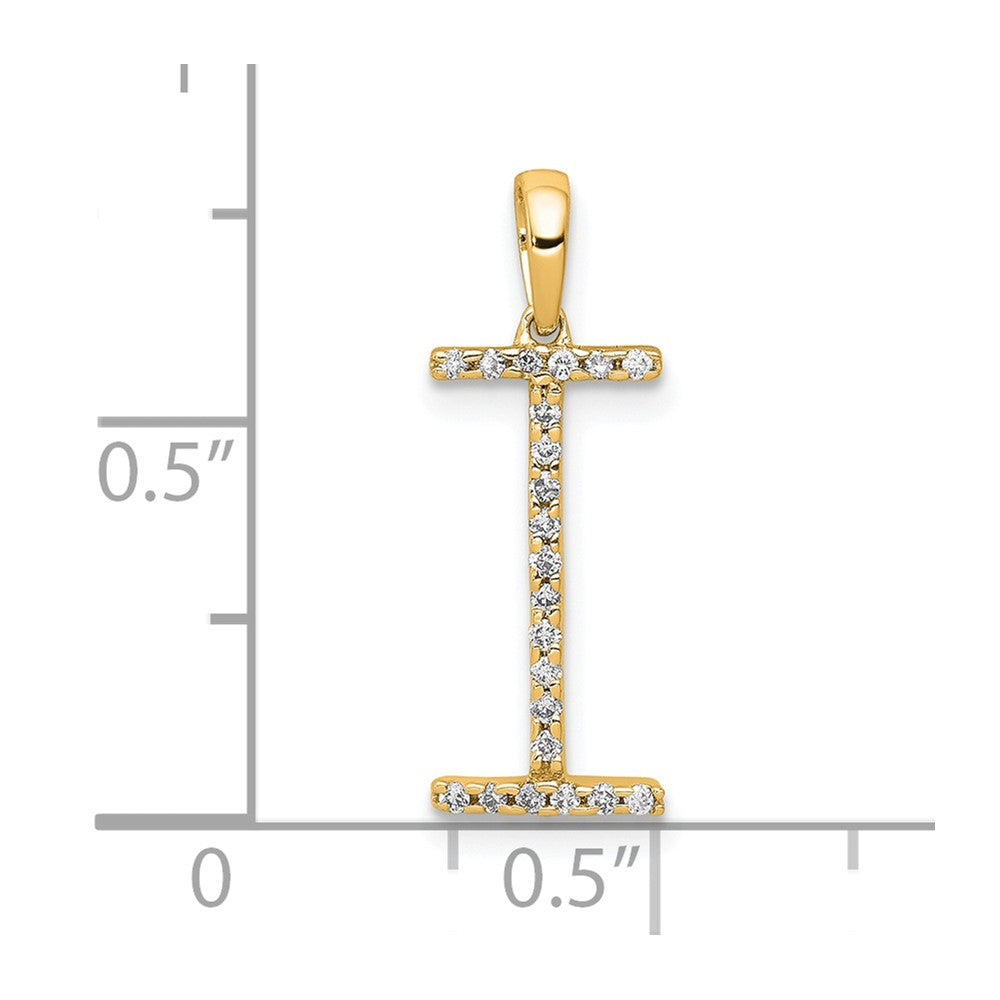 14K Yellow Gold Real Diamond Letter I Initial Pendant