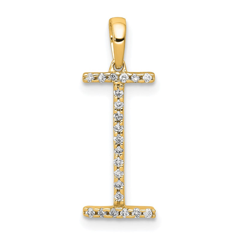 14K Yellow Gold Real Diamond Letter I Initial Pendant