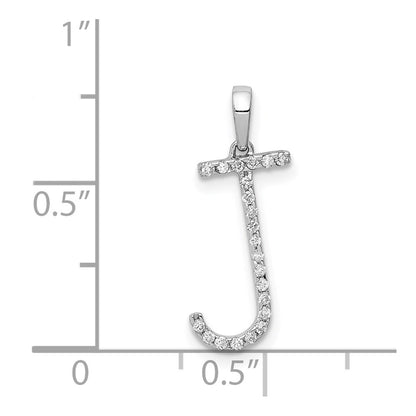 14K White Gold Real Diamond Letter J Initial Pendant