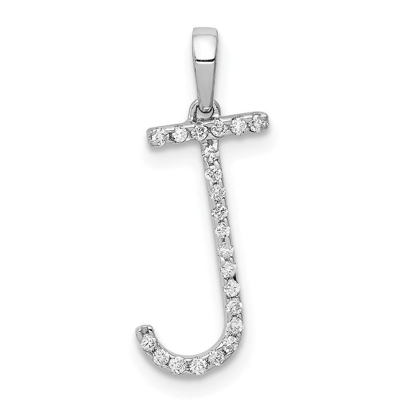 14K White Gold Real Diamond Letter J Initial Pendant