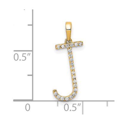 14K Yellow Gold Real Diamond Letter J Initial Pendant