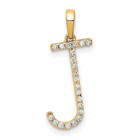14K Yellow Gold Real Diamond Letter J Initial Pendant