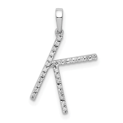 14K White Gold Real Diamond Letter K Initial Pendant