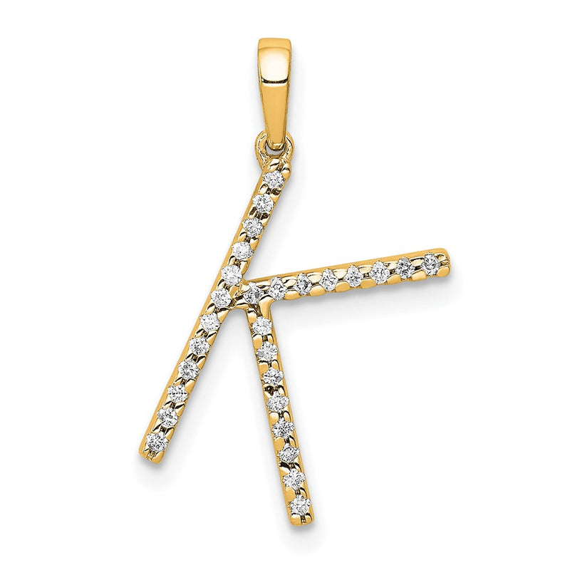 14K Yellow Gold Real Diamond Letter K Initial Pendant