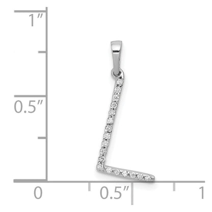 14K White Gold Real Diamond Letter L Initial Pendant