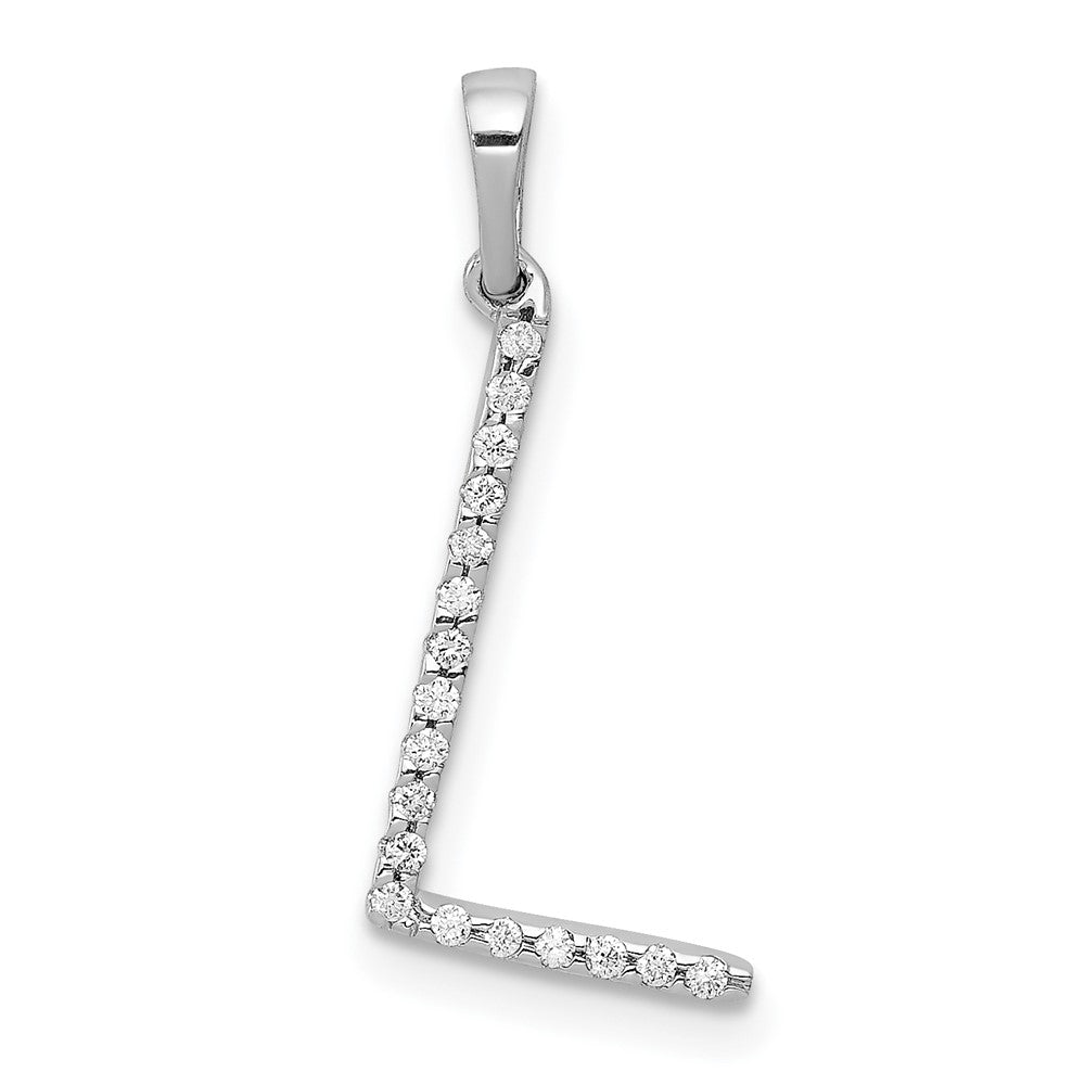 14K White Gold Real Diamond Letter L Initial Pendant