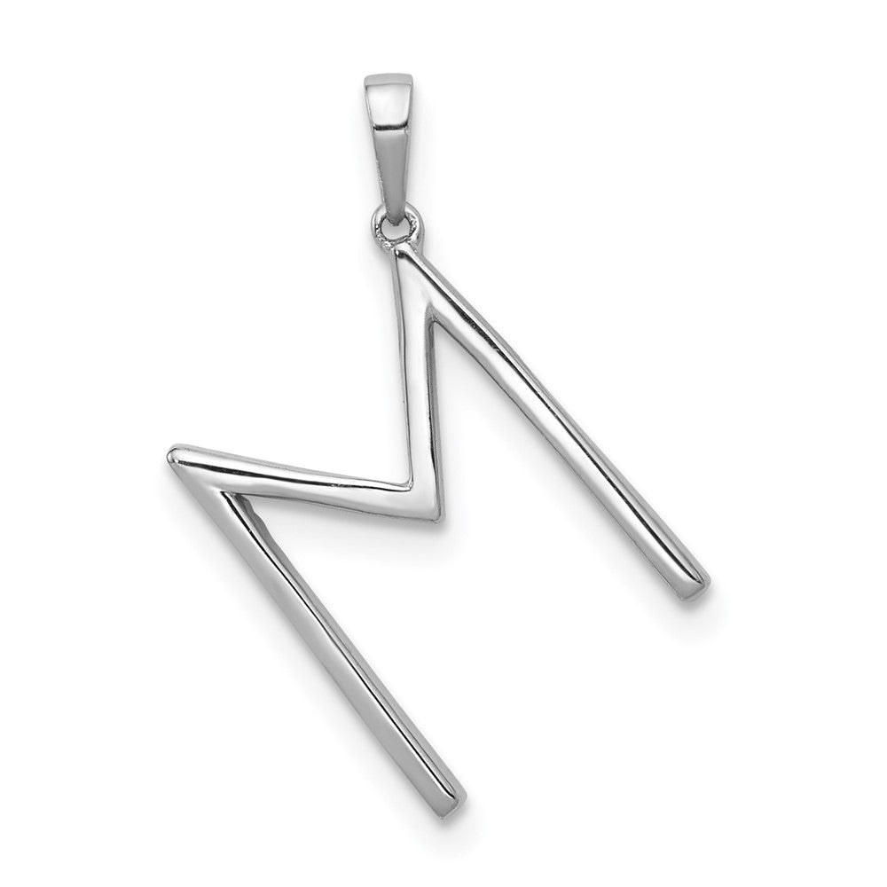 14K White Gold Real Diamond Letter M Initial Pendant