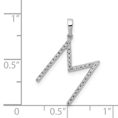 14K White Gold Real Diamond Letter M Initial Pendant