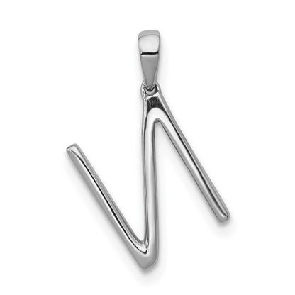 14K White Gold Real Diamond Letter N Initial Pendant