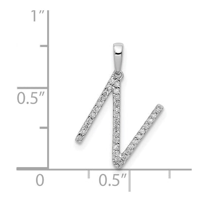 14K White Gold Real Diamond Letter N Initial Pendant