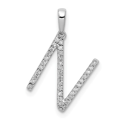 14K White Gold Real Diamond Letter N Initial Pendant