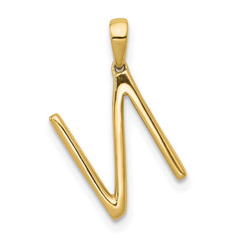 14K Yellow Gold Real Diamond Letter N Initial Pendant