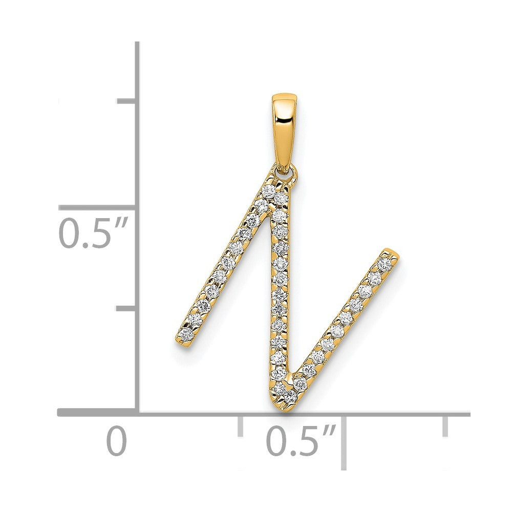 14K Yellow Gold Real Diamond Letter N Initial Pendant