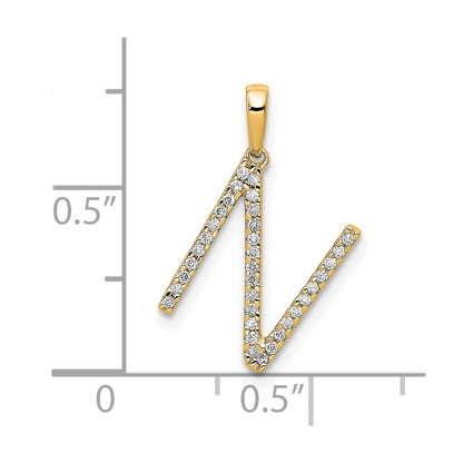 14K Yellow Gold Real Diamond Letter N Initial Pendant