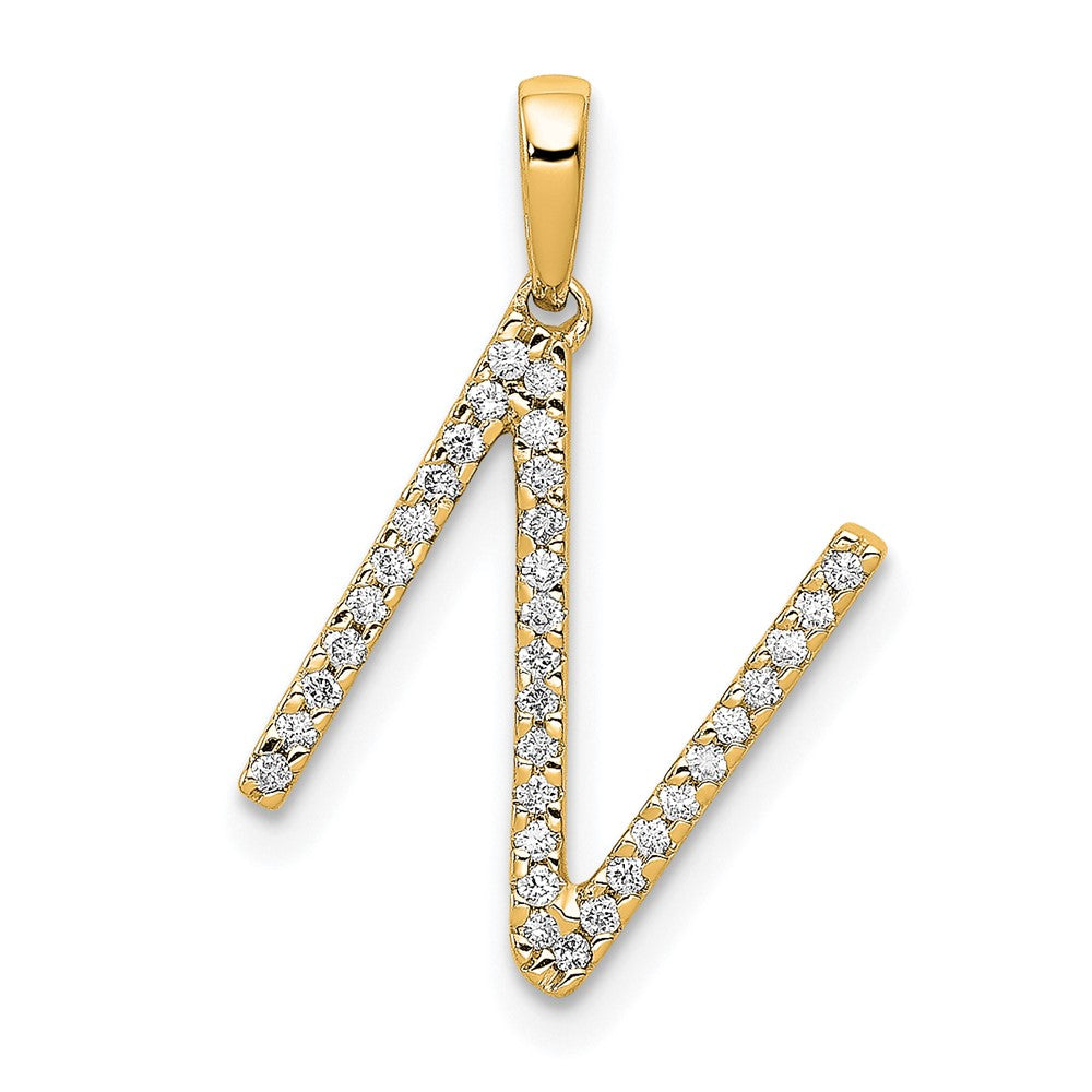 14K Yellow Gold Real Diamond Letter N Initial Pendant