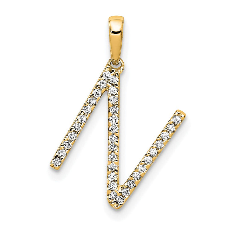 14K Yellow Gold Real Diamond Letter N Initial Pendant