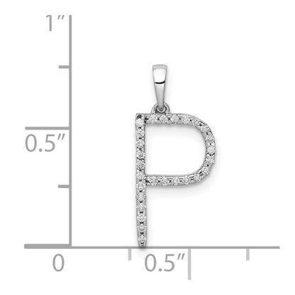 14K White Gold Real Diamond Letter P Initial Pendant