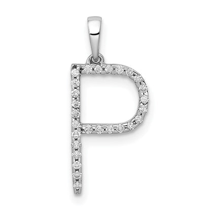 14K White Gold Real Diamond Letter P Initial Pendant