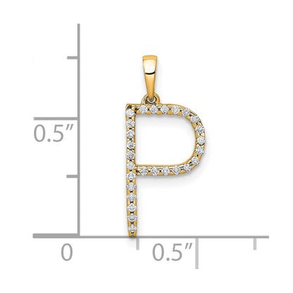14K Yellow Gold Real Diamond Letter P Initial Pendant