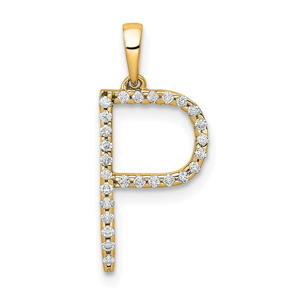 14K Yellow Gold Real Diamond Letter P Initial Pendant