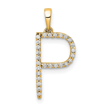 14K Yellow Gold Real Diamond Letter P Initial Pendant