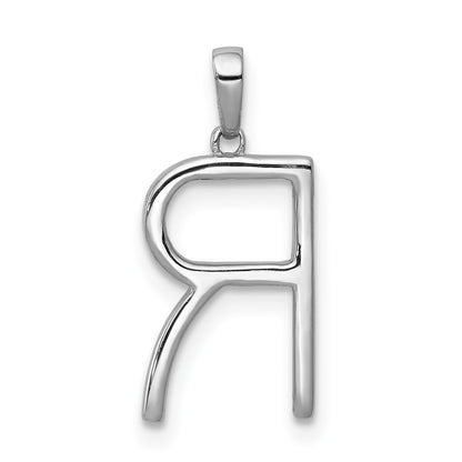 14K White Gold Real Diamond Letter R Initial Pendant