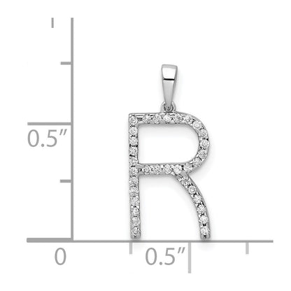 14K White Gold Real Diamond Letter R Initial Pendant