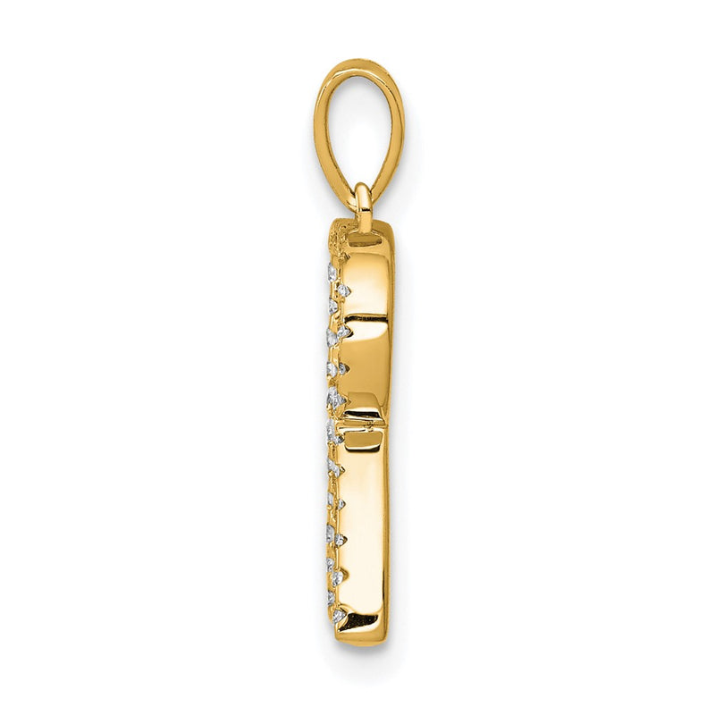 14K Yellow Gold Real Diamond Letter R Initial Pendant