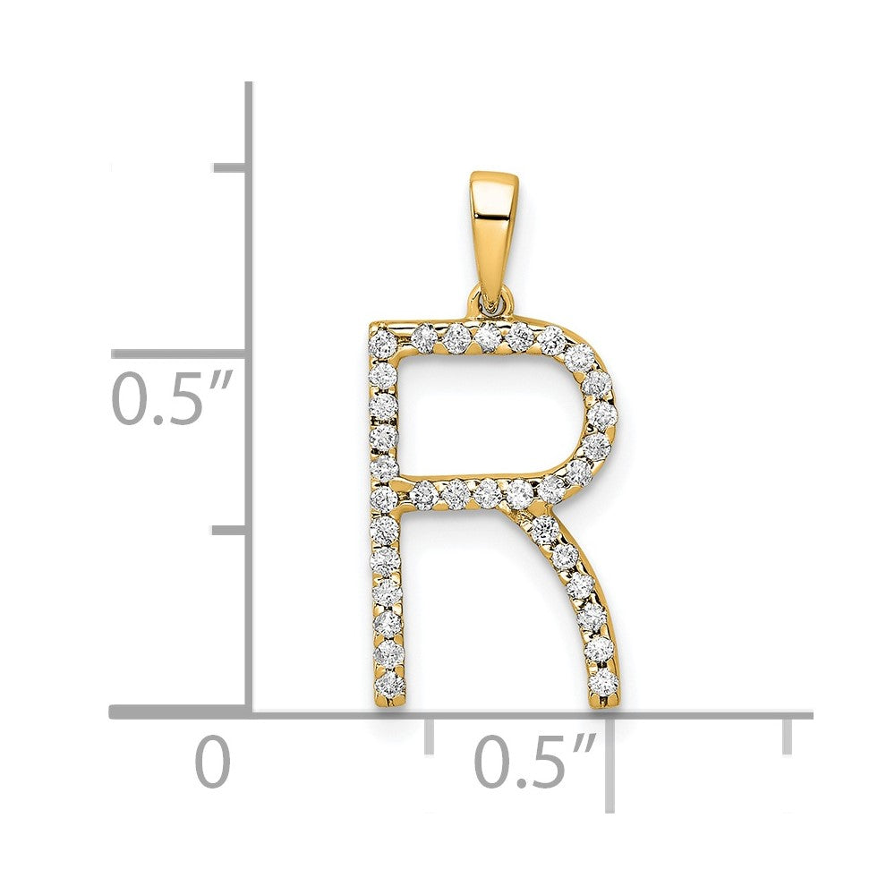 14K Yellow Gold Real Diamond Letter R Initial Pendant
