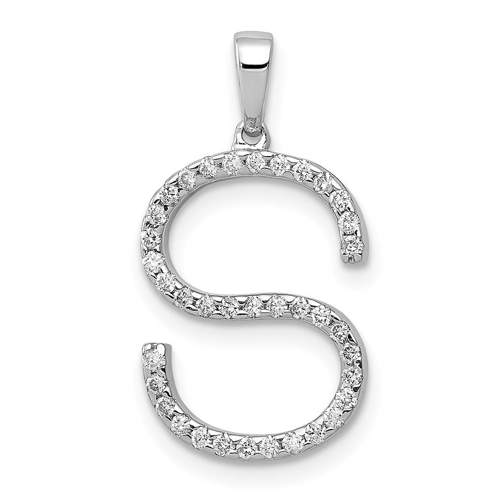 14K White Gold Real Diamond Letter S Initial Pendant