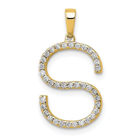 14K Yellow Gold Real Diamond Letter S Initial Pendant