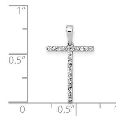 14K White Gold Real Diamond Letter T Initial Pendant
