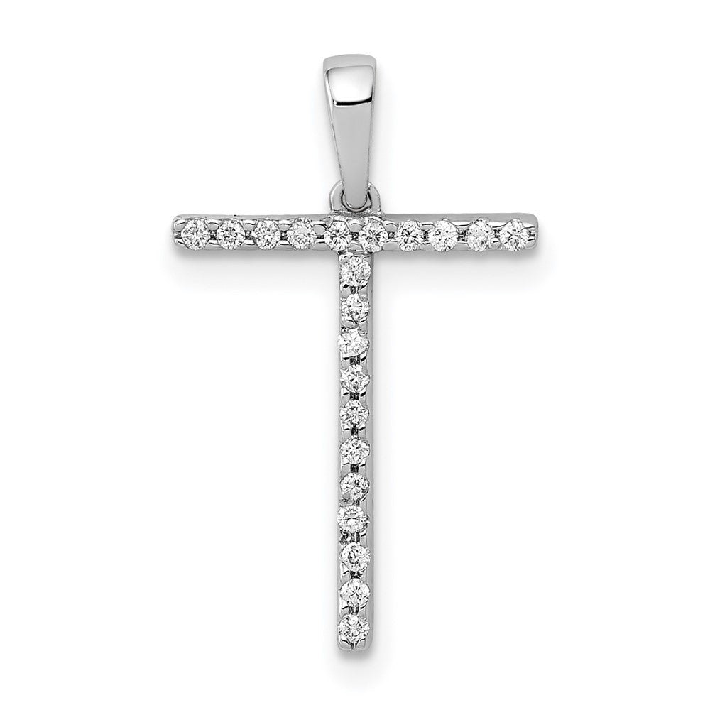 14K White Gold Real Diamond Letter T Initial Pendant