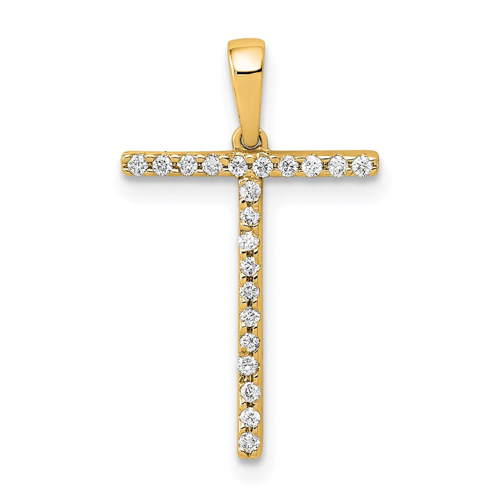 14K Yellow Gold Real Diamond Letter T Initial Pendant