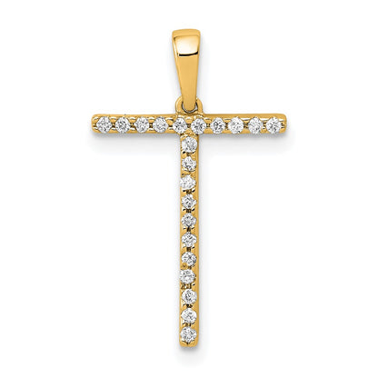 14K Yellow Gold Real Diamond Letter T Initial Pendant