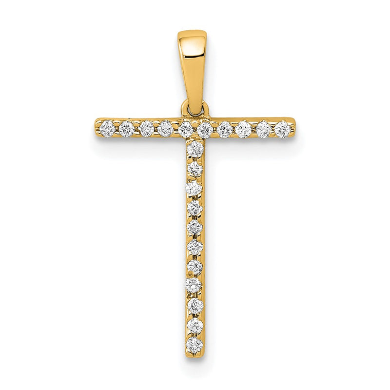 14K Yellow Gold Real Diamond Letter T Initial Pendant