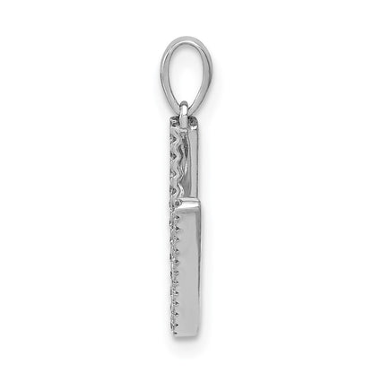 14K White Gold Real Diamond Letter V Initial Pendant
