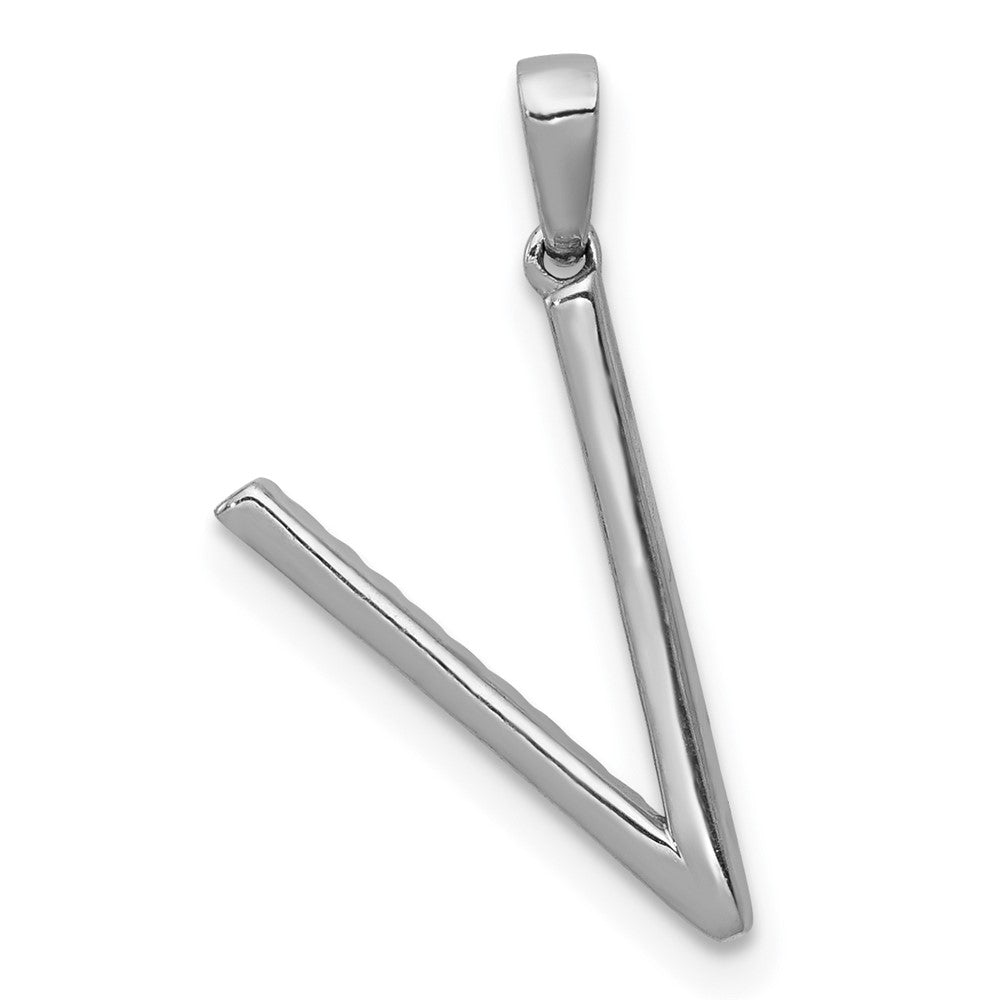 14K White Gold Real Diamond Letter V Initial Pendant