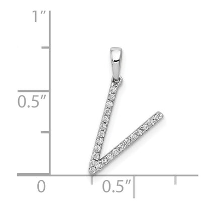 14K White Gold Real Diamond Letter V Initial Pendant