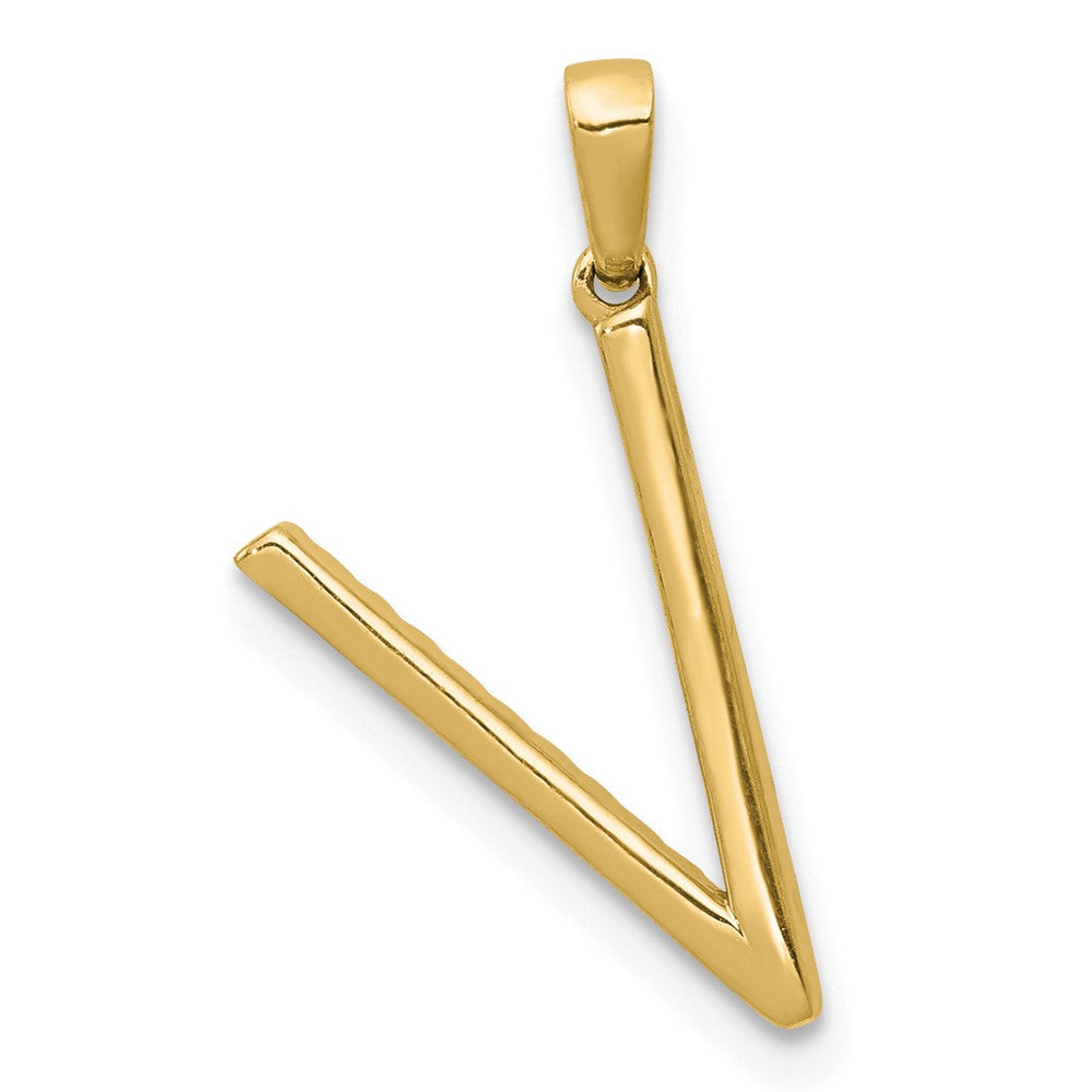 14K Yellow Gold Real Diamond Letter V Initial Pendant