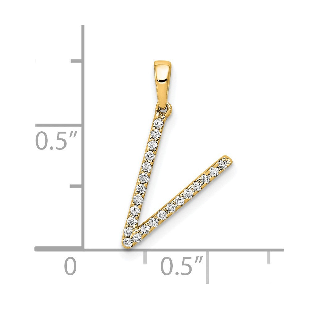 14K Yellow Gold Real Diamond Letter V Initial Pendant