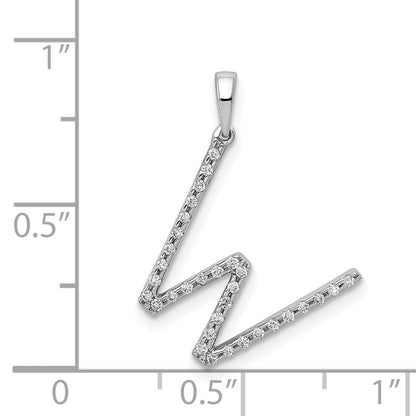 14K White Gold Real Diamond Letter W Initial Pendant