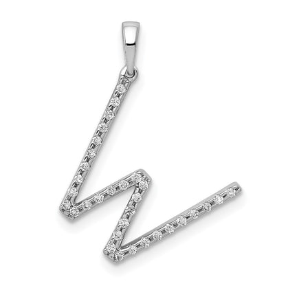 14K White Gold Real Diamond Letter W Initial Pendant